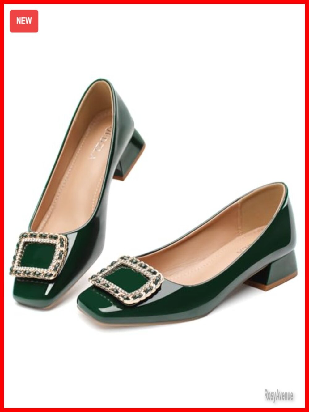 Women's Low Chunky Block Heel Pumps Square Toe Dress Shoes